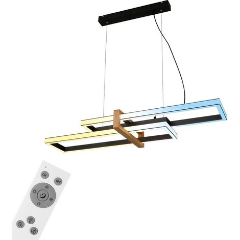 CCT LED Pendelleuchte, schwarz, mit Holz, LED/44W