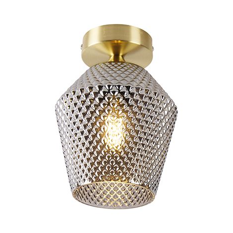 Art Deco Ceiling Light Brass with Smoke Glass - Karce (1/5)