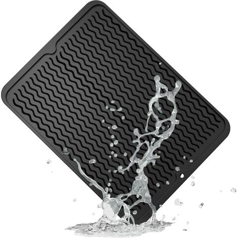 Tapis de séchage de vaisselle pour plan de travail de cuisine, tapis de drainage en silicone ondulé, 40 x 30 cm, noir (1/5)