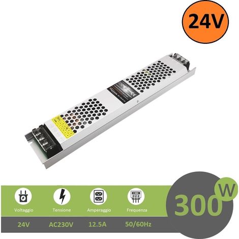 Alimentatore stabilizzato slim 24V 12.5A 300W trasformatore professionale switch salvaspazio (1/5)