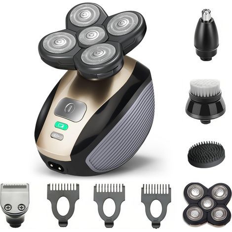Rasoir électrique 5 en 1 pour homme avec tondeuse, tondeuse à nez, brosse et masseur - Portable et idéal comme cadeau (marron) (1/5)