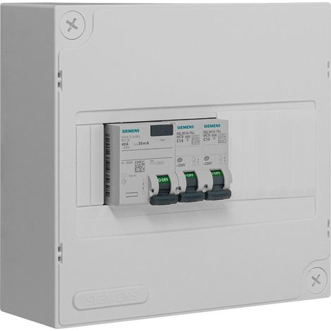 Siemens – Tableau électrique pré-équipé 1 rangée 40A type AC – 2 disjoncteurs 10A et 16A – Protection différentielle 30mA – Compact pour installation rapide