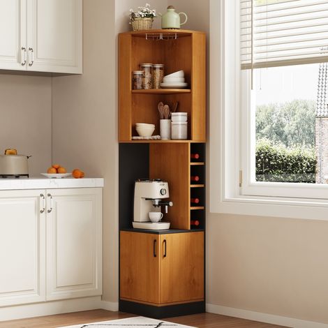 DESMIU Meuble d'angle 4 casiers à vin et porte-verres pour cuisine salon salle à manger 40 × 40 × 182 cm (1/5)