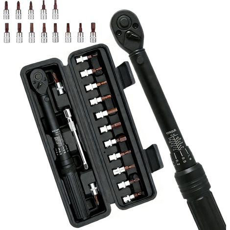 Set di 15 chiavi dinamometriche per biciclette e motociclette, 1/4 di pollice, 2-24 Nm, strumento di precisione per la sostituzione di pneumatici di biciclette, motociclette e moto.