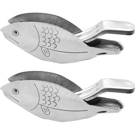 Set of 2 cute fish-shaped manual citrus juicers, stainless steel, for home use