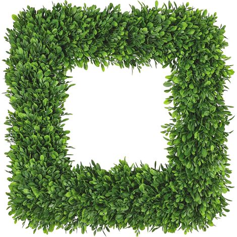 Realistische Buchsbaumkrone von 50 cm, Türklopfer mit Feder Grüne quadratische Buchsbaumkrone, geeignet für alle Jahreszeiten, künstliche Sommerkrone, perfekt für Hochzeiten, Bauernhöfe, Innen-/Außen (1/5)