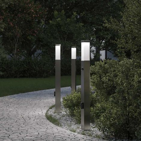 Pollerleuchten mit Sensor&Steckdose 3 Stk. 80 cm Edelstahl IP44