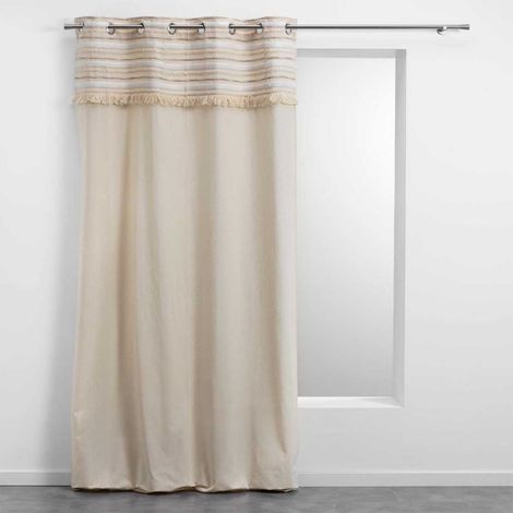 Paris Prix – Rideau à œillets tissé 100% coton 140x240cm – Effet tissé avec franges – Couleur naturelle – Forme rectangulaire (1/3)