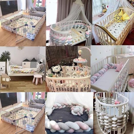 Tour de lit bébé- 3 Tissage Bébé Coussin Serpent Tressé Pare - Choc Velours Protection lit Bumper Pépinière pour Les Nouveau-Nés Lit Chambre Décor avec, rose blanc coucher de soleil rouge - 4M..DEBUN (1/3)