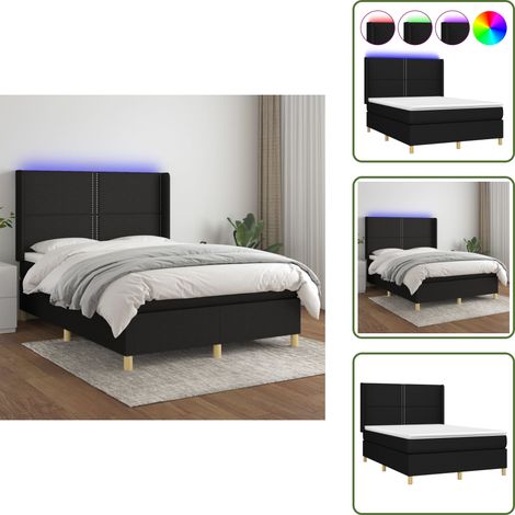 Boxspringbett mit Matratze & LED Schwarz 140x200 cm Stoff - Boxspringbett - Doppelbett - Schlafraum - Bettsofa - Lattenrost (1/5)