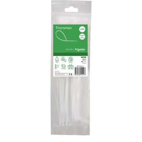 Collier serre-cable translucide 200x4.6mm (blister de 20) pour fixation de fils et cables Ø 49.5mm max PA6.6 anti-UV Thorsman (1/2)