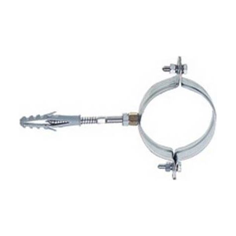 COLLIER ROND EN ACIER ZINGÉ AVEC GOUPILLE ET CHEVILLE POUR LA FIXATION DES TUYAUX DE DRAINAGE. Dimensions : 100 mm.