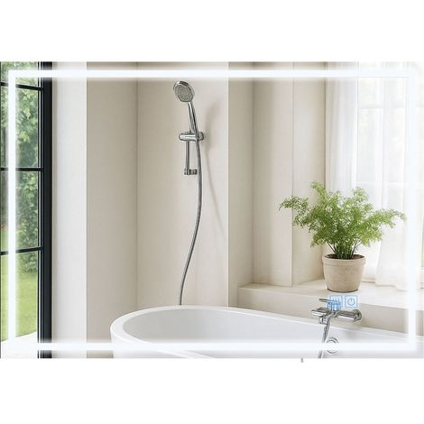 Miroir de salle de bain rectangulaire intensité lumineuse réglable 70x100 avec Bluetooth cadre métal clair 100009088