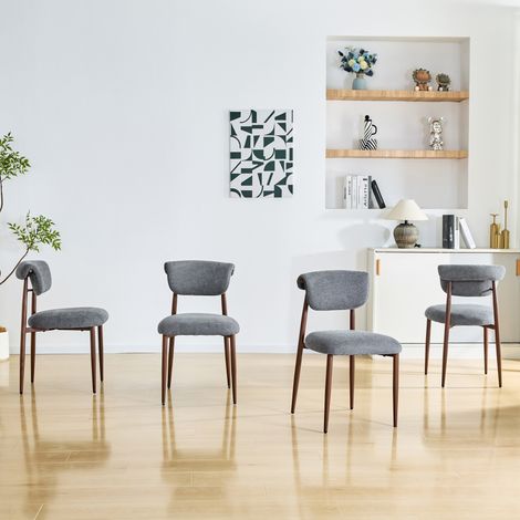 Sedia da pranzo in lino grigio, imbottita, schienale curvo, senza braccioli,48×58.5×83cm (1/5)