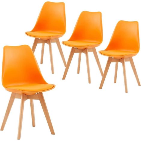 Esszimmerstühle 4er Set Skandinavisch Retro Orange mit PU-Leder Sitz und Buchenholzbeinen (1/5)