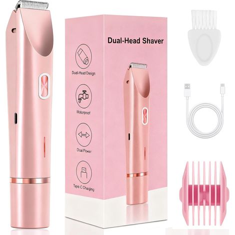Rasoir Electrique Femme, 2 En 1 Epilateur Electrique Femme, Tondeuse FemmeIntime Avec Station De Charge USB, étanche Ipx7  (Rose)
