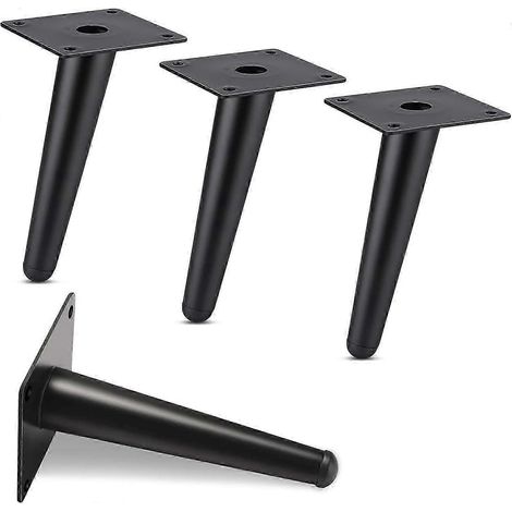 Ensemble de 4 pieds de meubles inclinés, noirs, pieds de table fuselés, pieds de canapé, avec vis, pieds d'armoire, résistants aux rayures et durables, adaptés aux meubles de moins de 17 cm. (1/5)