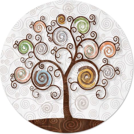 Lupia - Sottotutto decorato Albero della vita in Legno Rotondo Sotto bicchiere, piatto, pentola TREE WHITE 32 cm 1 pz (1/3)