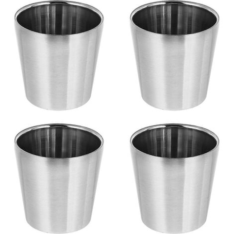 Lot de 4 tasses à eau en acier inoxydable antirouille de 180 ml, multifonctions (argent)-7.5X7.5X7CM-Silver