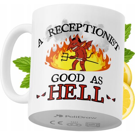 Lustige Kaffeetasse mit witzigem Textdesign für Rezeptionistinnen – ideal für Geburtstage, Namenstage, Feiertage und besondere Anlässe. Hochwertige Tasse für Büro, Homeoffice und Arbeit. Farbe: Weiß, 