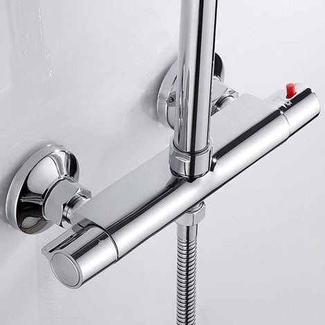 Mitigeur thermostatique de douche 2 sorties haut et bas – Laiton chromé – Sécurité anti-brûlure – Installation rapide et simple (1/5)