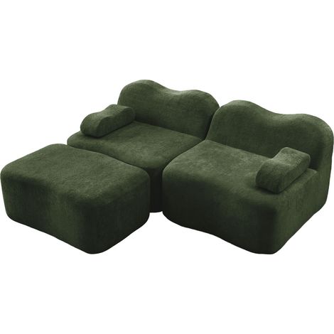 Sofá modular esquinero sin estructura con 1 puf, terciopelo verde, 2 plazas (1/5)