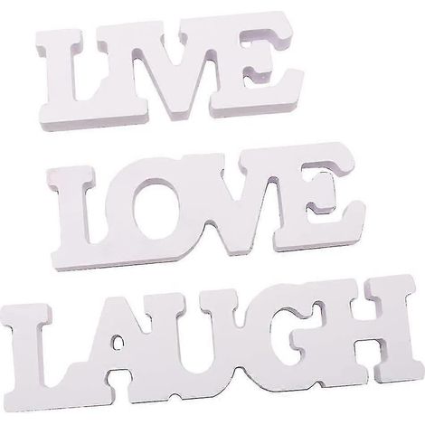 Ensemble de 3 lettres décoratives en bois « Love Live Laugh » à poser sur une table ou un mur. (1/5)