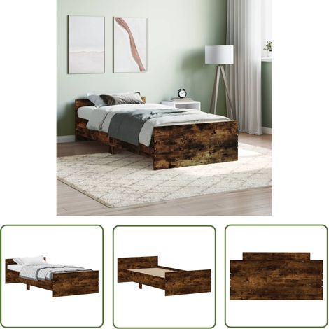 The Living Store Bettgestell ohne Matratze Räuchereiche 90x200 cm Holzwerkstoff - Holzbettwäsche - Massivholzbette - Doppelbett - Einzelbett - Lattenrost (1/5)