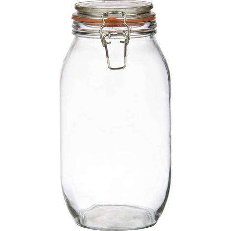 Bocal en Verre Rond à Clips 2 Litres, Transparent, Contenance : 2000 ml, Grand Bocal à Clips, Joint en Caoutchouc Étanche, Adapté aux Ingrédients Humides et Secs, P494