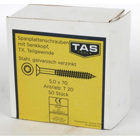 12x TAS Spanplattenschrauben 50 Stück 5x70mm TX Teilgewinde Senkkopf Holz Bauen (1/5)