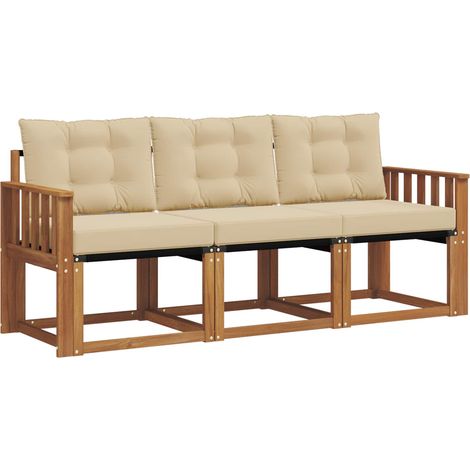 Outdoor Sofa Set with Cushion 3 pcs Natural and Beige vidaXL