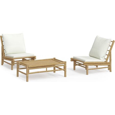 Maison Exclusive - Set Salotto da Giardino 3pz con Cuscini Bianco Crema in Bambù