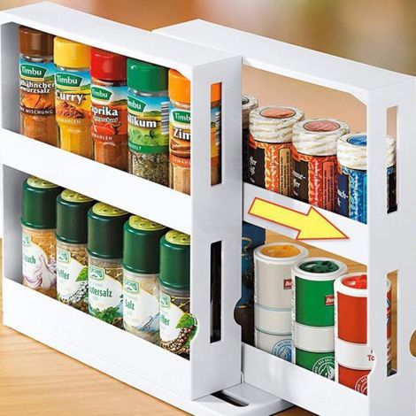Étagère à épices de cuisine, étagère de rangement à épices, étagère double niveau, support pour pots à épices, meuble rotatif pour bouteilles d'épices (1/5)