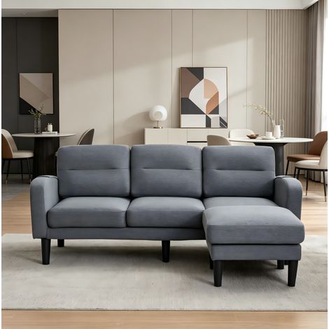 Canapé d'angle 204x136x80 cm en tissu gris avec chaiselongue et rangements, pour salon – MEUBLIV (1/5)