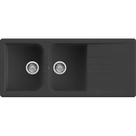Lavello Quareco incasso 2 vasche con gocciolatoio 116x50 Prime 116 Granito Nero QLP116NE