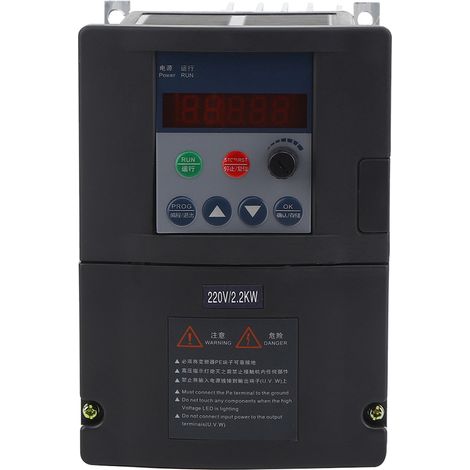 Mini convertisseur de fréquence à onduleur, entrée monophasée, sortie triphasée, boîtier en aluminium noir (2,2 kW) (1/5)