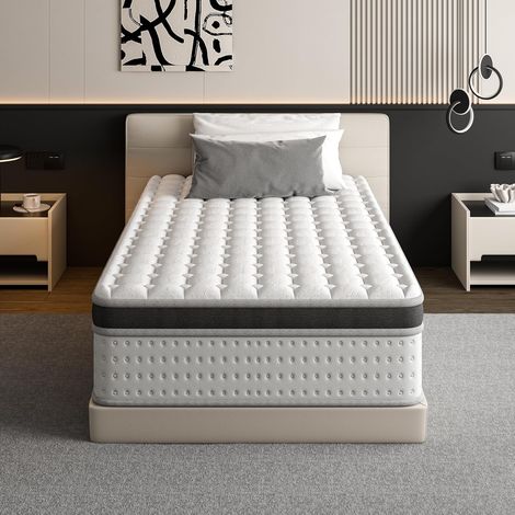 Matelas Hybride 90x200 cm DEWINNER, Epaisseur 25 cm, Ressorts Ensachés Mousse à Mémoire de Forme, 7 Zones de Confort, Dureté Moyenne, Certifié Oeko-TEX, Soutien Parfait et Durabilité, Matelas Adulte