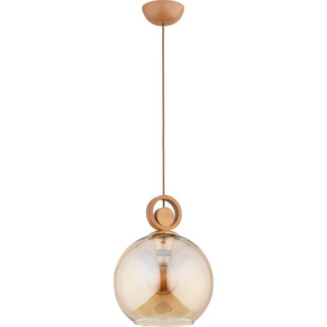 Suspension bois verre ambre boule E27 15W Sara Alfa (1/3)