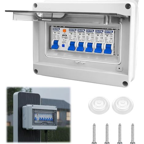 Boîte Coffret Electrique Etanche, boitier electrique etanche avec tableau electrique 1 rangée pour garages, bureau, Disjoncteurs électriques 63A, IP65 de séparation AC 3 x 16 A+20 A+32 A (1/5)