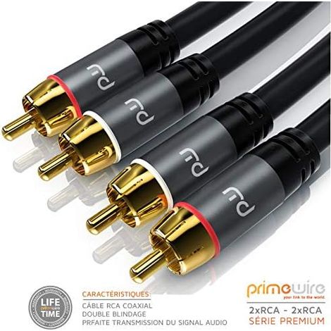 Câble RCA Audio Stéréo 1 m, Câble Cinch Coaxial 2 x RCA Mâle vers Mâle, Blindage Continu, Fiches de Précision Plaquées Or, Cuivre sans Oxygène, Ampli, Chaîne HiFi, Home Cinéma, TV, Noir (1/4)