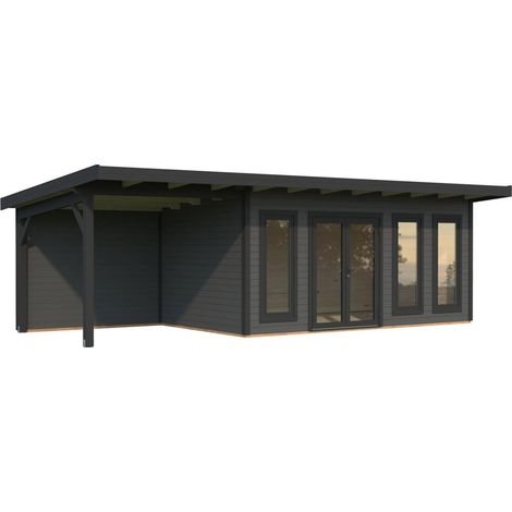 Abri de jardin en bois Aurelia 15,2+7,9 m2 Peint gris foncé + anthracite (1/5)