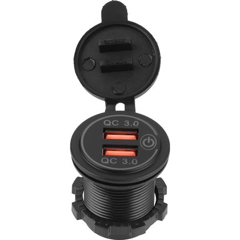 Chargeur de voiture à double port USB QC3.0 avec charge rapide et interrupteur tactile pour bateaux, motos, quads et camping-cars 12-24 V. Indicateur LED rouge. (1/5)
