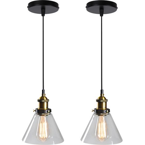 2PCS Lamparas De Techo Retro Lámparas De Colgar Interior Industrial E27 Lampara Techo De Vidrio Negro Para Dormitorio Cocina Sala De Estar Hotel