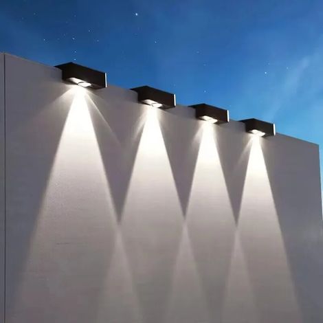 (0-5W-Noir-Blanc froid) Appliques solaires murales carrées d'extérieur sans fil, étanches IP65, compatibles avec les jardins. (1/5)