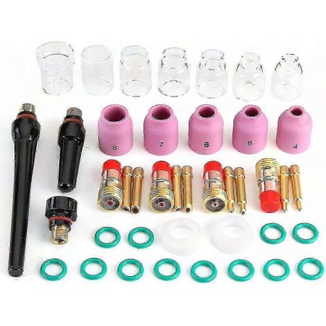 41-teiliges Set für WP17/18/26 WIG-Brenner: Düsen, Ringe, Gaslinsen, Glasbecher und Deckel - Komplettes Schweißzubehörset. (1/5)