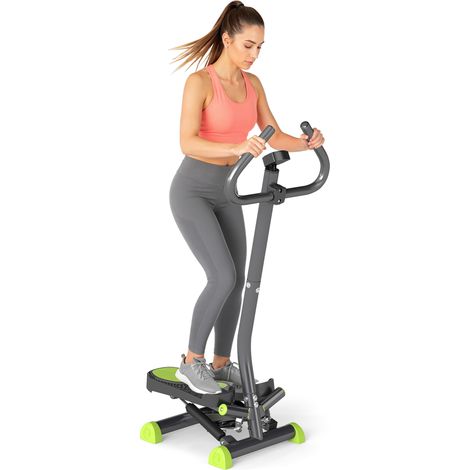Stepper mit Griffen, Fitness-Stepper für Zuhause, LCD-Bildschirm, einstellbarer Widerstand, Stahl, grau, grün, schwarz