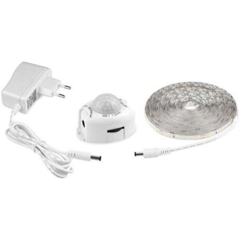 Ruban Led Avec Détecteur De Mouvements, Bande Led Flexible Autocollante,Étanche IP65 Avec Alimentation 12V Barre Lumineuse Pour Chambres, Salons, Cuisines, Armoires Et Décoration (5M, blanc) (1/5)