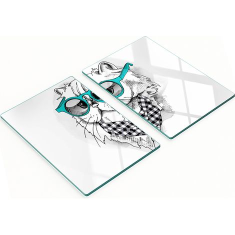 Taglieri decorativi in vetro con gatto e occhiali, 2x40x52 cm (1/5)