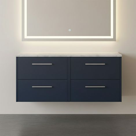 Hudson Reed Juno Wall Hung 4-Drawer Vanity Unit with Bellato Grey Worktop 1200mm Wide - Midnight Blue (1/4)