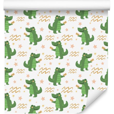 Papel pintado de cocodrilo blanco y verde para salón y dormitorio, 50x1000 cm. (1/5)